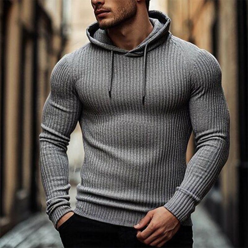 Men's Solid Knit Slim Fit Hoodie 00550348X