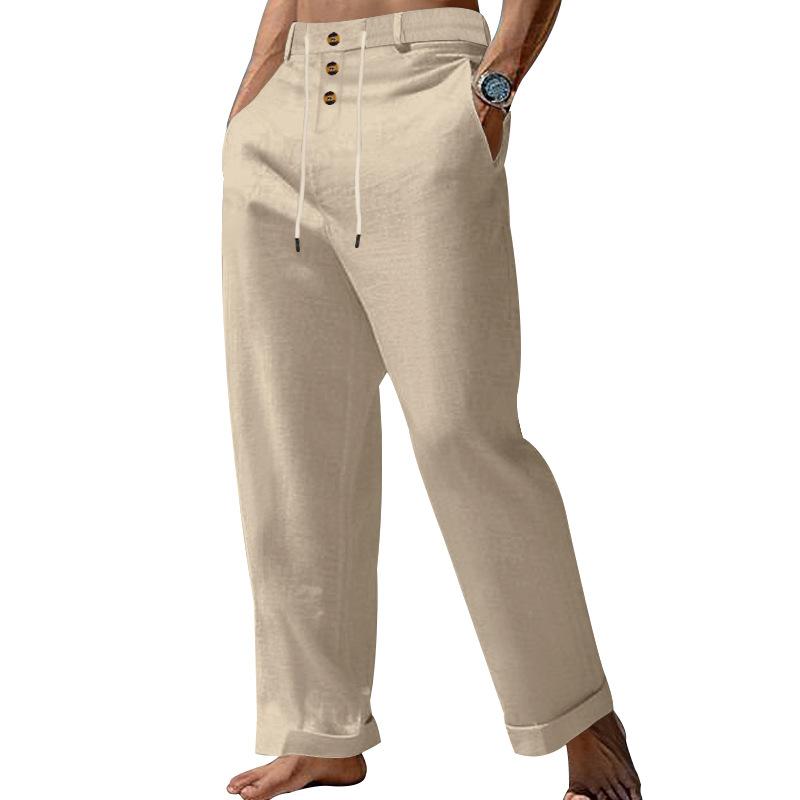 Men's Casual Solid Color Button Drawstring Straight Pants 46031736Y