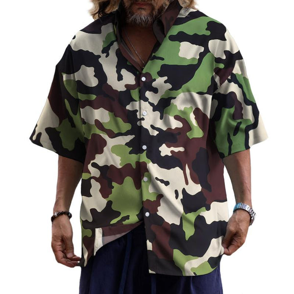 Men's Street Trend Camouflage Lapel Short Sleeve Shirt 67046854TO