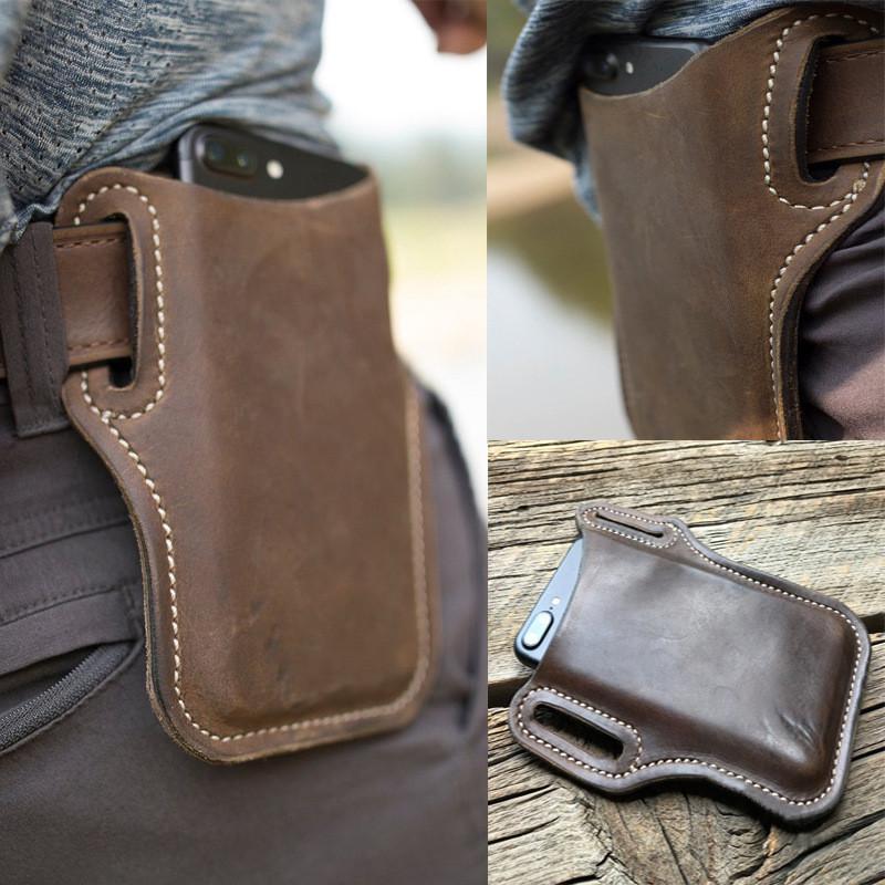 Men's Vintage Outdoor Genuine Leather Mobile Phone Waist Bag  55476577K