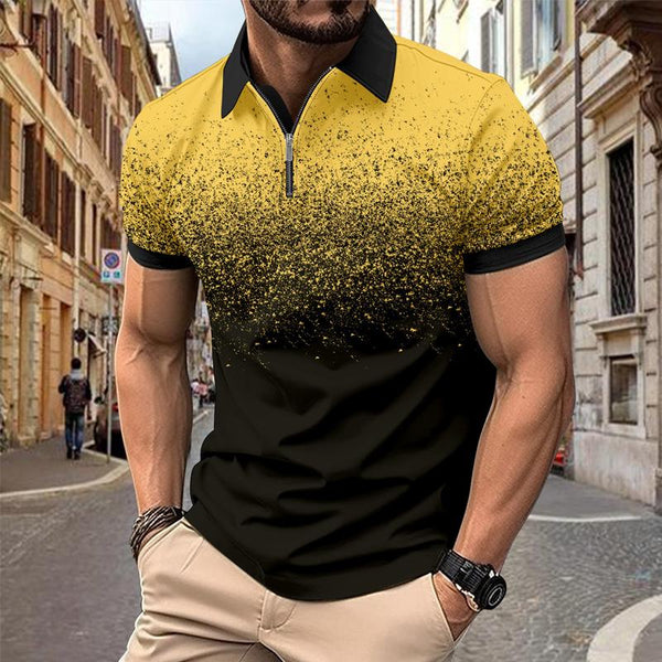 Men's Gradient Print Short Sleeve Lapel POLO Shirt 00647970X