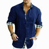Men's Casual Plaid Printed Stitching Lapel Long Sleeve Shirt 73016568Y