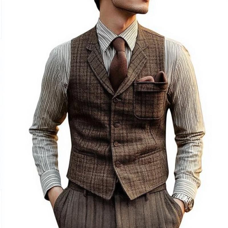 Men's Retro Lapel Check Vest 45795218U