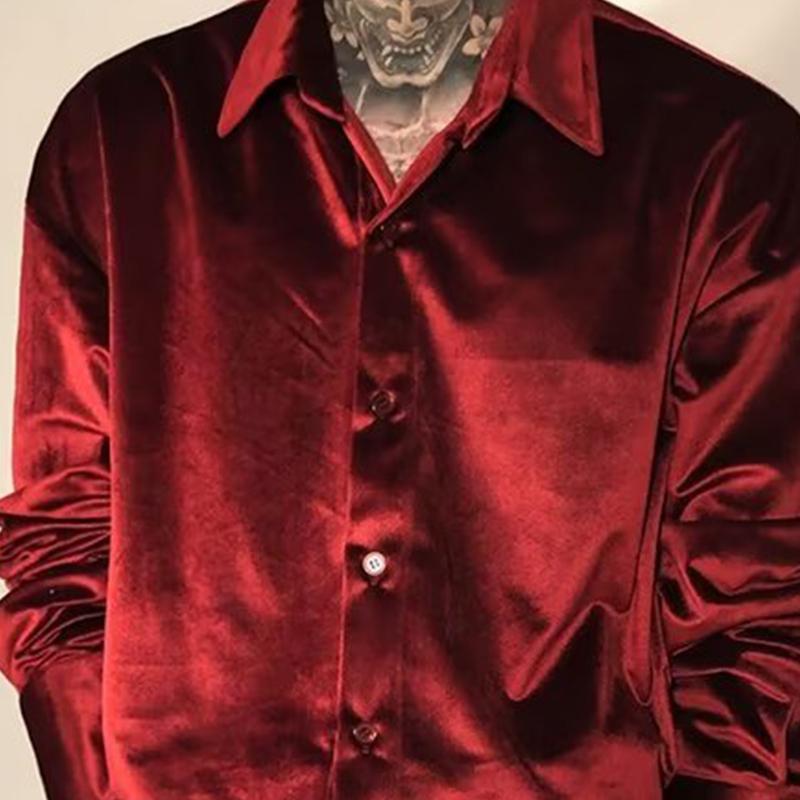 Men's Vintage Red Velvet Long Sleeve Shirt 53155568U