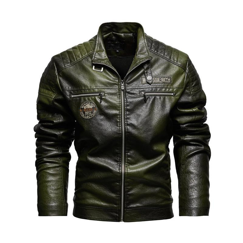 Men's Vintage Motorcycle Style Plush Warm Leather Jacket 28670585Y