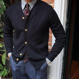 Men's Solid Color V Neck Single Breasted Knit Cardigan 96112782Z