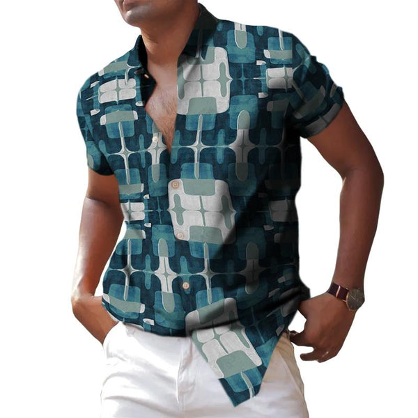 Men's Casual Geometric Lapel Short Sleeve Shirt 49041041TO