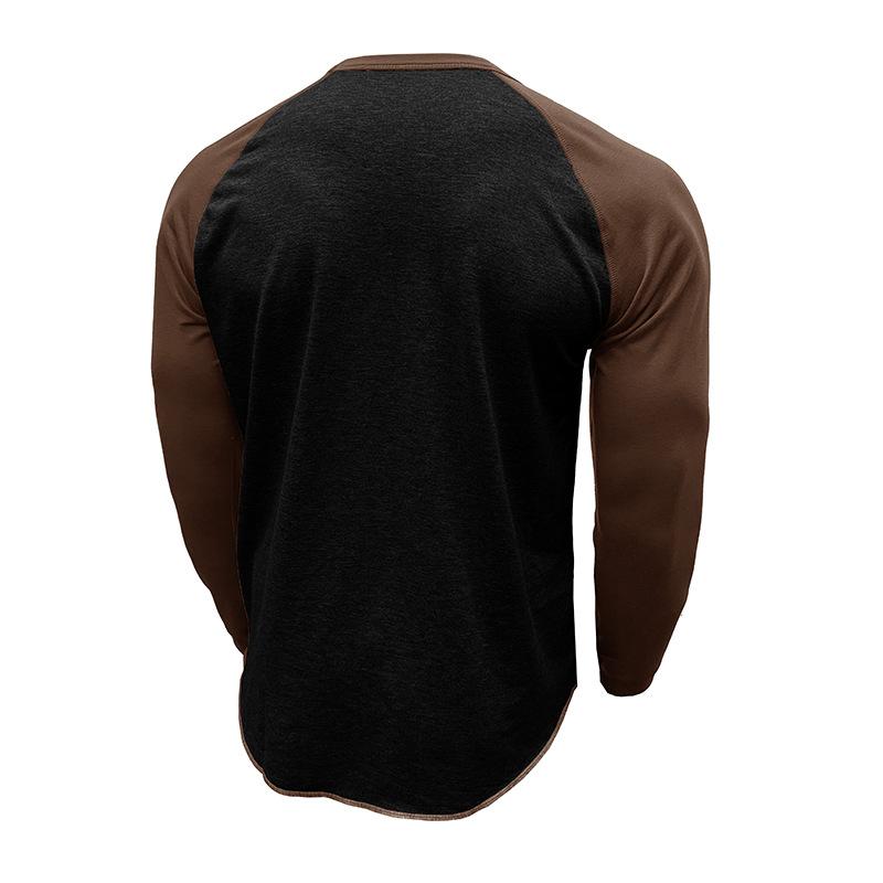 Men's Round Neck Long Sleeve Casual Color Block Pullover T-shirt 89657764X