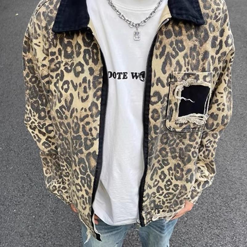 Men's Vintage Leopard Denim Jacket 14720804U