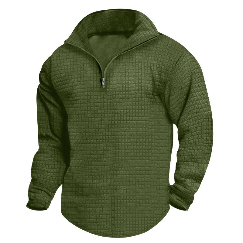 Men's Solid Color Half Zip Small Checkered Sweatshirt 47558990X
