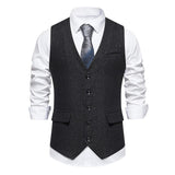 Men's Vintage V-Neck Single-Breasted Suit Vest (Shirt and Tie Excluded) 83234646M