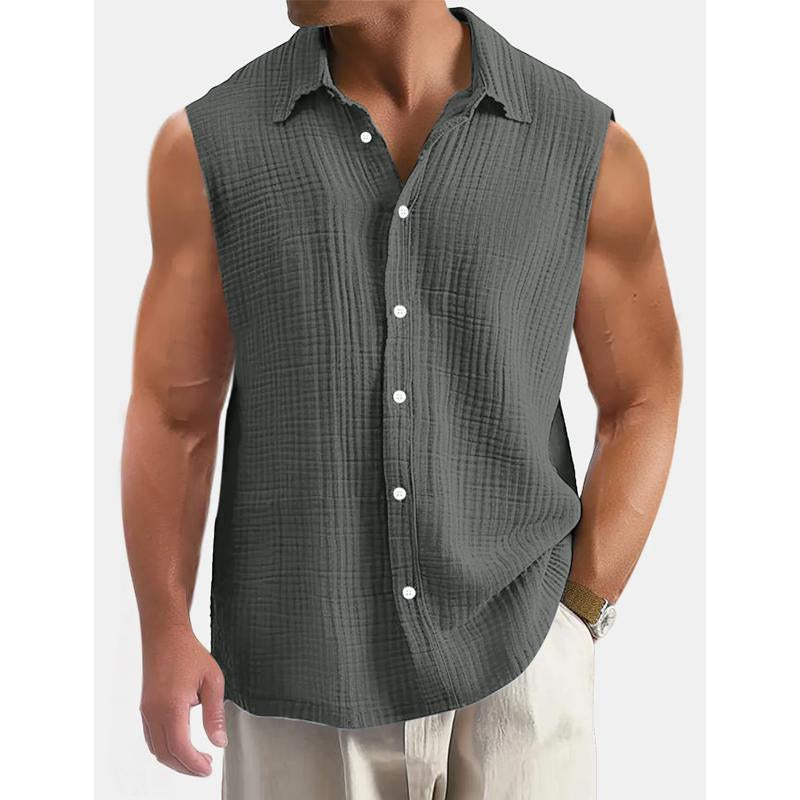 Men's Cotton And Linen Lapel Sleeveless Shirt 83758244Y