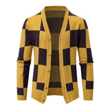 Men's Stylish Color Contrast Check Single Breasted Knit Cardigan 50316154M