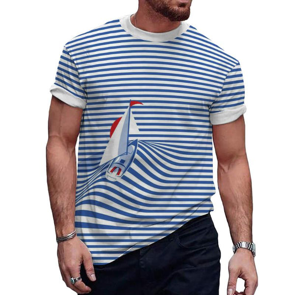 Men's Casual Striped Sailing Crew Neck T-Shirt 47021537TO