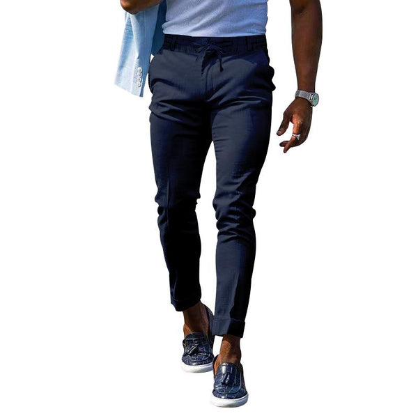 Men's Solid Color Elastic Waist Tie-Up Versatile Pants 24875184X