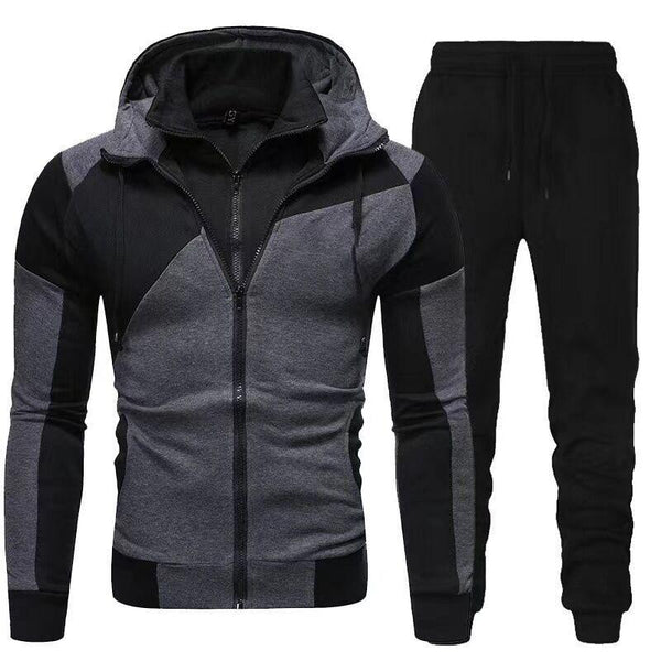 Men's Casual Double Layer Hoodie and Sweatpants Set 40965202F