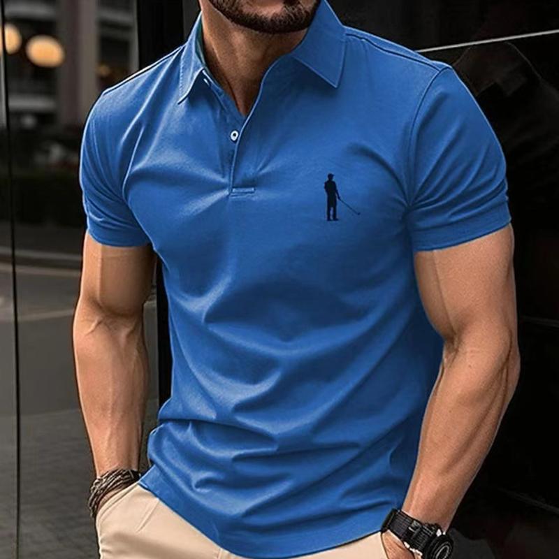 Men's Solid Color Casual Embroidered Short Sleeve POLO Shirt 86744594X