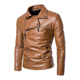 Men's Vintage Washed Lapel Zip Biker Leather Jacket 09038079M