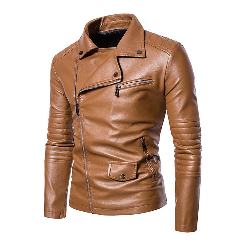 Men's Vintage Washed Lapel Zip Biker Leather Jacket 09038079M