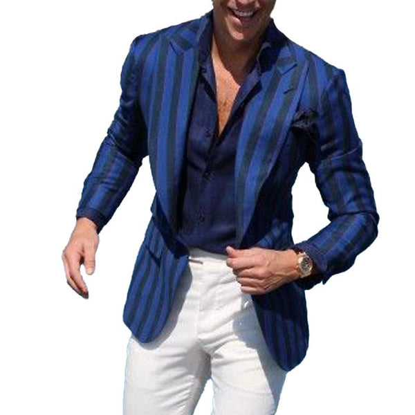Men's Casual Striped Printed Peak Collar Blazer 18395222Y