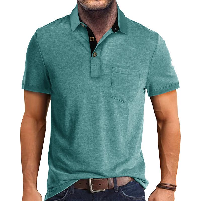 Men's Casual Lapel Patch Pocket Short Sleeve Polo Shirt 55322301M