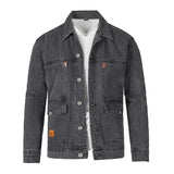 Men's Casual Loose Multi-Pocket Lapel Workwear Denim Jacket 27671140M