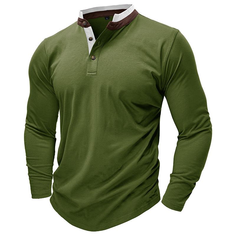 Men's Casual Stand Collar Long Sleeve Henley T-Shirt 76017849M