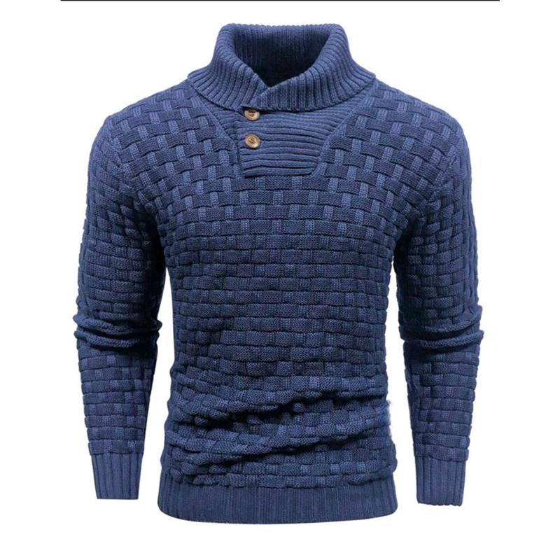 Men's Solid Color Round Neck Pullover Lapel Sweater 19352883X