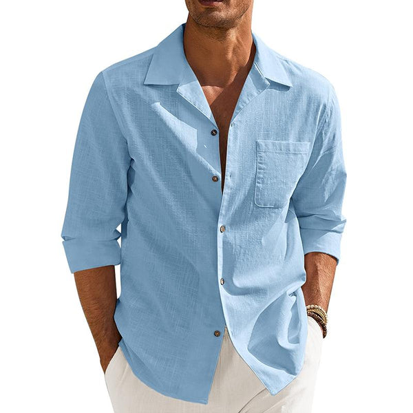 Men's Solid Color Cotton and Linen Long Sleeve Shirt 57744348X