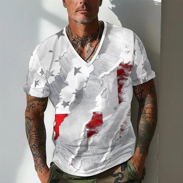 Men's V-neck Graffiti Print Casual Short-sleeved T-shirt 53752697X