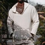 Men's Casual Solid Color Kangaroo Pocket Hooded Long Sleeve Shirt 53259336Y