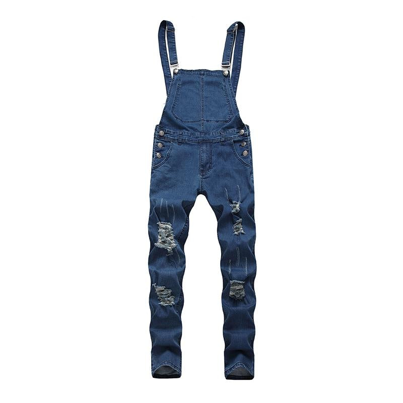 Men's Vintage Washed Ripped Denim Overalls 35900800M