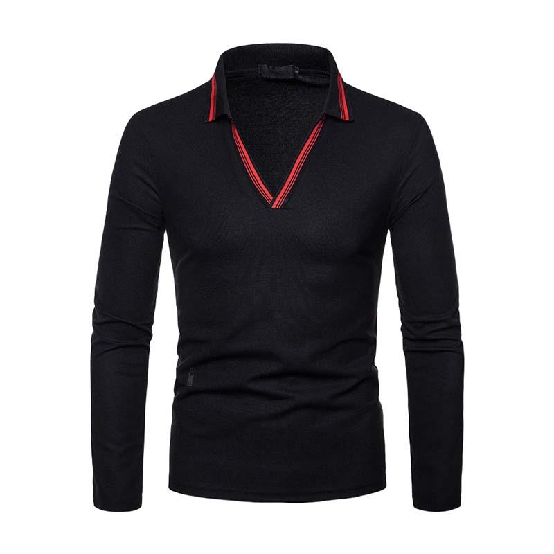 Men's Casual Simple Slim Fit V-neck Long-sleeved Polo Shirt 22464293K