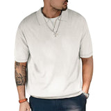 Men's Solid Lapel Waffle Short Sleeve Loose Casual Polo Shirt 94313755Z