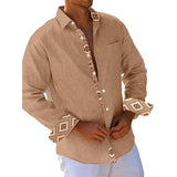 Men's Printed Cuff Placket Contrast Lapel Shirt 71219109X