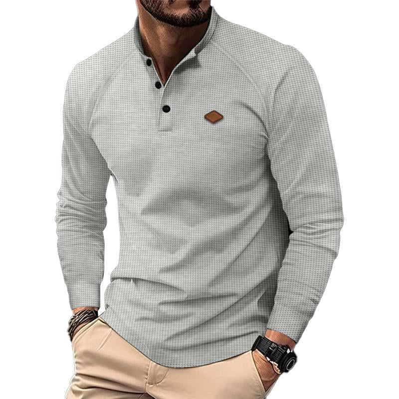 Camiseta informal de manga larga raglán con cuello henley y diseño de gofres para hombre 51518862Y