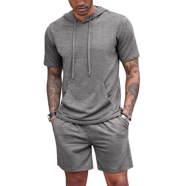 Men's Casual Sports Loose Hooded Short-Sleeved T-Shirt Straight Shorts Set 24680928M
