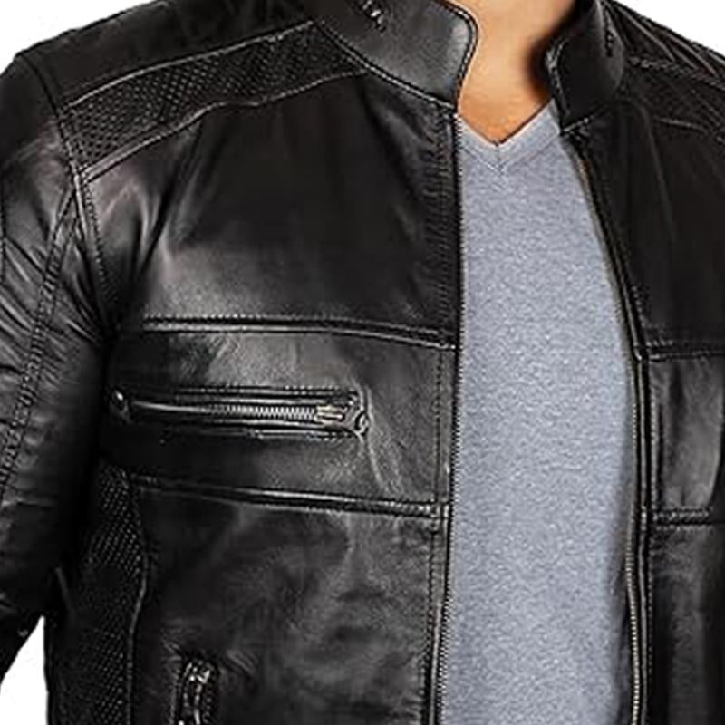 Men's Solid Color Lapel Zipper Leather Jacket 47527119X