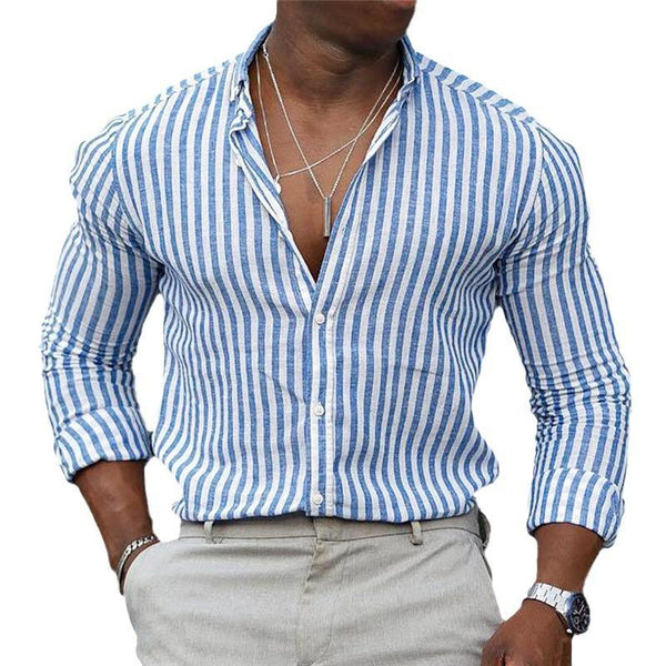 Men's Striped Lapel Long Sleeve Casual Shirt 79325890Z