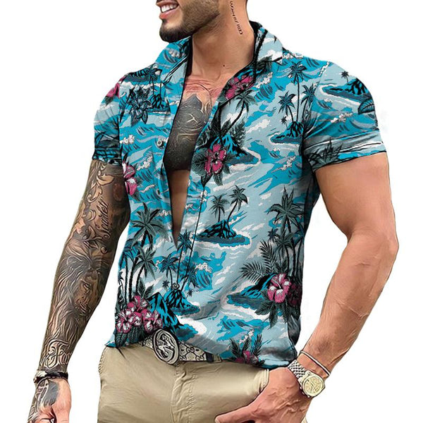 Men's Hawaiian Coco Lapel Short Sleeve Shirt 34204576TO