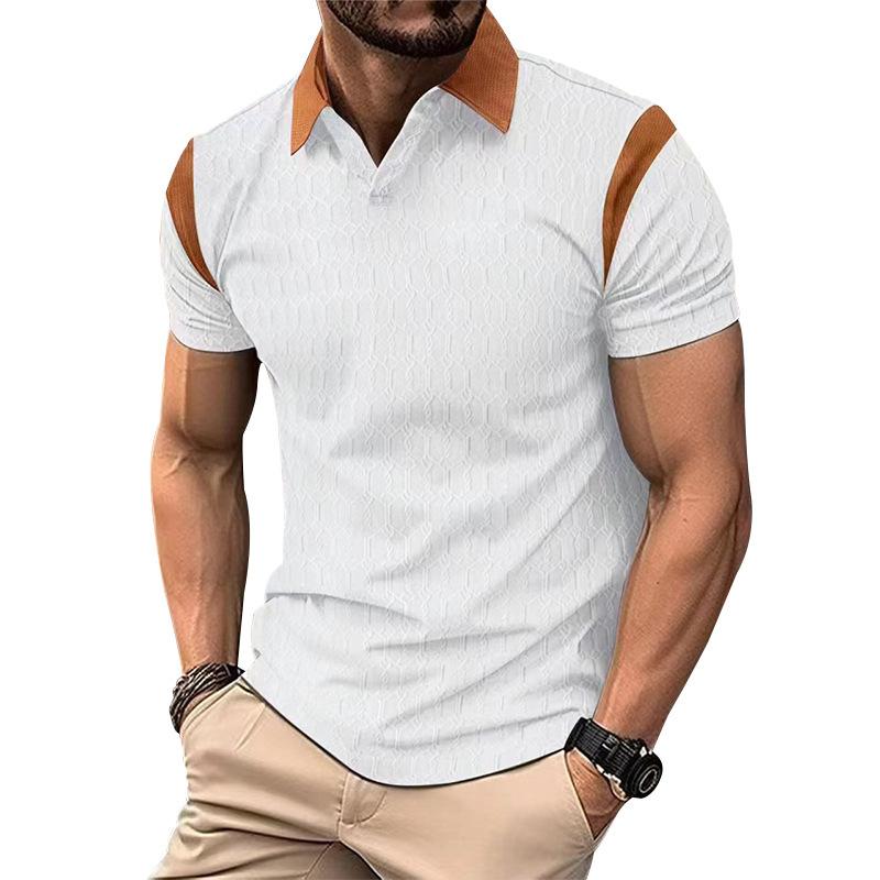 Men's Waffle Jacquard Lapel Short-sleeved POLO Shirt 41142652X