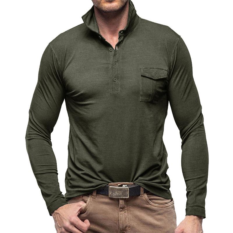 Men's Classic Casual Solid Color Long-sleeved Polo Shirt 93437706K