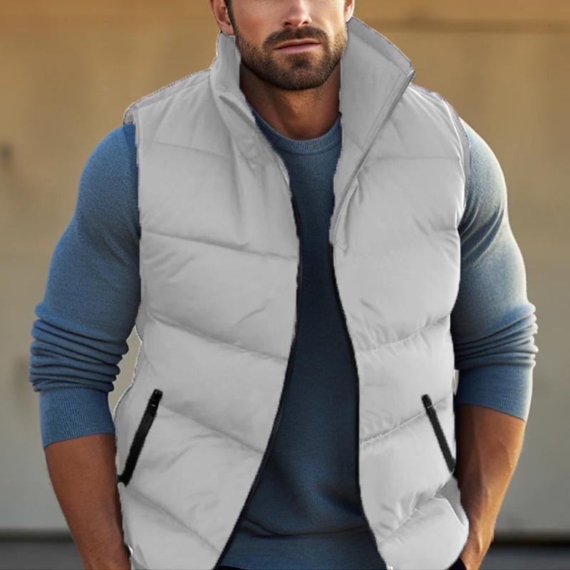 Men'S Casual Solid Color Warm Stand Collar Down Vest 37623466Y