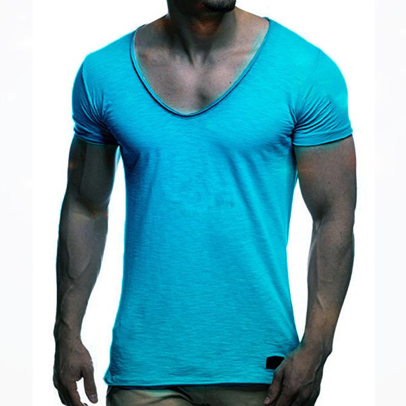 Men's Fashion V Neck Short Sleeve Solid Color T-Shirt 57972844X