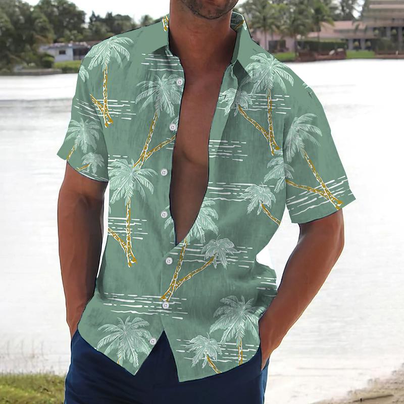 Men's Printed Hawaiian Lapel Short Sleeve Shirt 68266192X