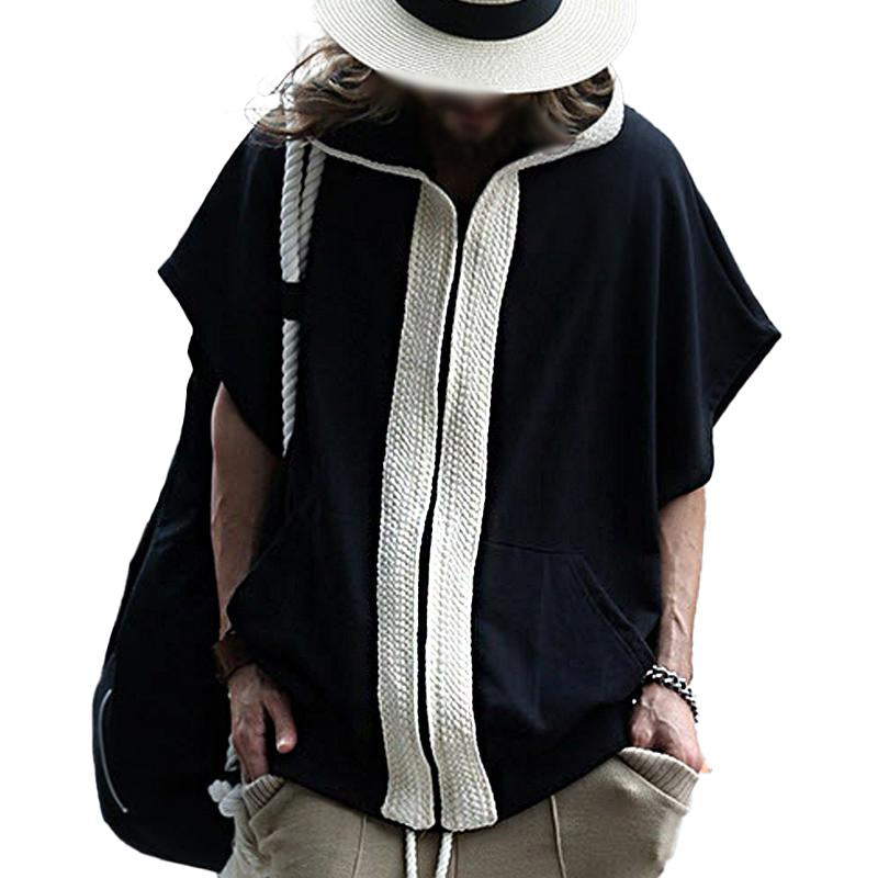 Loose Block Hooded Short Sleeve Sweatshirt Jacket 83697432Y