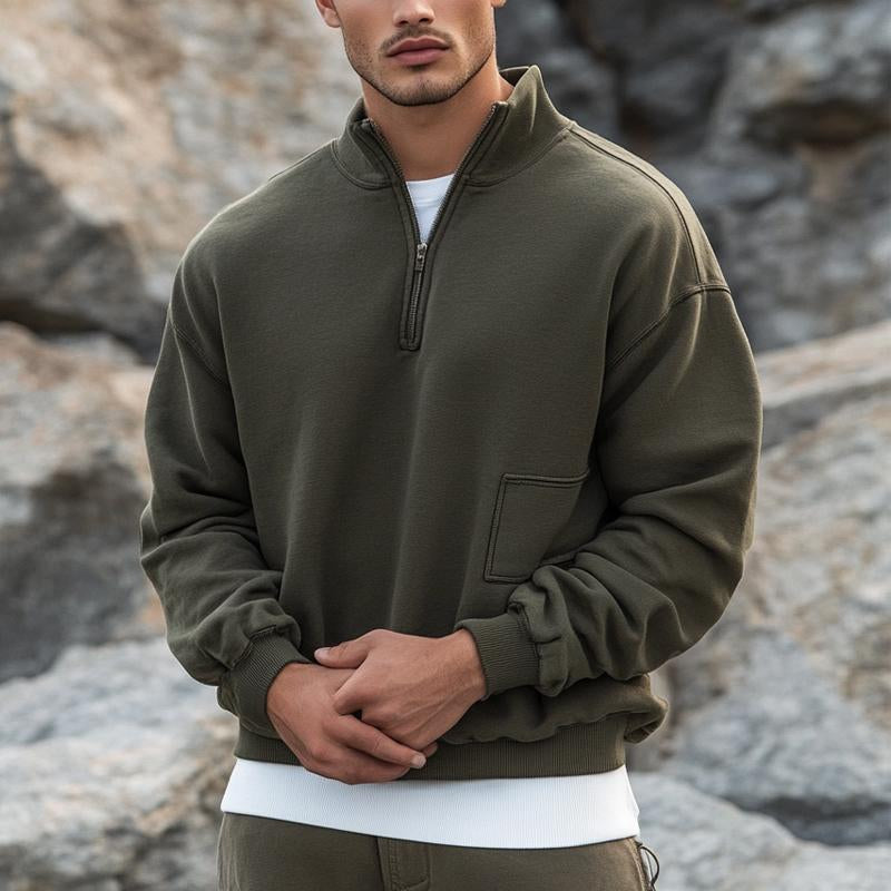 Men's Army Green Half Zip Stand Collar Sweatshirt 78176751U