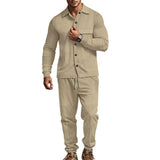 Men's Casual Jacquard Lapel Long Sleeve Shirt Sports Pants Set 76243885M