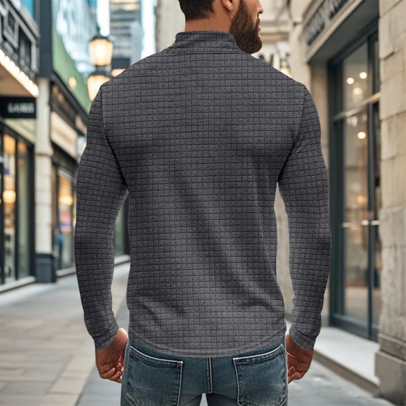 Men's Retro Long Sleeve Half Zip Plaid Stand Collar Sweatshirt 70936142X