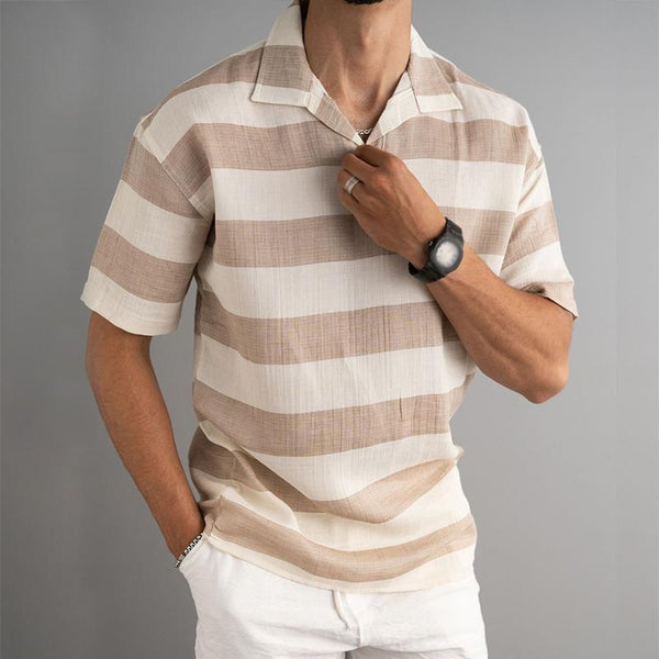 Men's Casual Solid Color Lapel Striped T-Shirt 71232750TO
